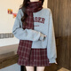 匯媚韓系慵懶休閑一整套衛衣圍脖格子短裙三件套女套裝女2025秋冬新款 紅色上衣+半裙+圍巾 三件套 M 建議90-105