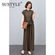 SUSTYLE奢侈高端品牌女裝高檔清純系夏日穿搭套裝女闊腿褲媽媽休閑兩件套 灰綠色 L 建議115-130斤