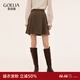 歌莉婭格紋短裙女2025新款秋季穿搭復古高腰壓褶半身裙1E9L2A070 38C啡格 L