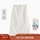 茵曼（INMAN）復古通勤開(kāi)叉半身裙女百搭舒適全棉中長(cháng)A字裙子 米白色-18518172 S