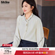 MsShe【法式刺繡垂感襯衫】大碼女裝2025秋裝胖mm高級感長(cháng)袖小衫 小衫-淺杏色現貨 2XL