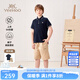 英氏（YEEHOO）男童套裝兒童衣服夏季POLO衫短袖短褲兩件套休閑透氣男孩夏裝新款 經(jīng)典凈色學(xué)院深藍+潮流工裝卡其 160