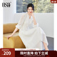 歐莎（OSA）顯白仙女裙V領(lǐng)雪紡連衣裙一眼驚艷微胖女中長(cháng)款2025新款裙子 米白色 L