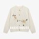 百家好（Basic House）Basic House/百家好復古花朵刺繡針織開衫女溫柔風寬松毛衣外套 杏色 L