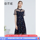 愛(ài)特愛(ài)（EITIE）夏季新品商場(chǎng)同款顯瘦高腰網(wǎng)紗拼接植物印花短袖連衣裙女6607316 深藍31 M 160