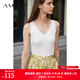 AMII女裝2025秋季新款百搭基礎款V領(lǐng)坑條針織吊帶背心修身女上衣 米白 L 165/88A