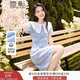 香影小個(gè)子藍色連衣裙女2025夏季新款純棉法式娃娃領(lǐng)鏤空刺繡裙子 藍色 S