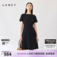 朗姿/LANCY夏季新款圓領(lǐng)收腰a字連衣裙氣質(zhì)簡(jiǎn)約短款通勤裙女 黑色 M