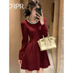 DRPR品牌女裝新品連衣裙女2025秋冬季復古名媛氣質(zhì)顯瘦小個(gè)子收腰修身 紅色連衣裙 L