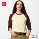 優(yōu)衣庫女裝竹節紗插肩袖撞色T恤/長(cháng)袖484869 38 深褐色 M