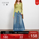 三彩【100棉】2025秋季新款牛仔半身裙毛邊A字裙復古長(cháng)裙M