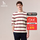 HAZZYS哈吉斯男裝 2025秋季新款休閑圓領(lǐng)男上衣條紋純棉長(cháng)袖T恤男 酒紅色WN XL （180/100A 50）