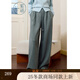 紫涵（ZIHAN）紫涵直筒闊腿褲女2025冬季新款通勤高腰松緊休閑褲 薄霧灰 S