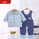 溫蔓爾開(kāi)襠褲男寶套裝秋裝嬰兒薄棉衣背帶褲兩件套新生衣服秋寶寶夾棉04 藍色和平鴿 80 (15-20斤)