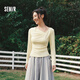 森馬（Semir）長(cháng)袖T恤女春季短款不對稱(chēng)蕩領(lǐng)斜肩露肩緊身2026上衣109126101001