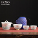 IKXO國風(fēng)冰種玉瓷荷花快客杯一壺三杯旅行茶具套裝戶(hù)外便攜泡茶壺 冰種手抓壺快客杯-滿(mǎn)堂荷趣