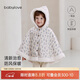 babylove女寶寶加絨斗篷冬季保暖防風(fēng)連帽披風(fēng)嬰幼兒法式碎花外套