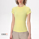 粒子狂熱[特價(jià)款]運動(dòng)短袖春夏女一體織高彈裸感瑜伽健身T恤TP084 檸檬黃-V2-318 M