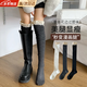 JIOESC蕾絲花邊過(guò)膝襪子女小腿襪加長(cháng)加厚甜美風(fēng)配長(cháng)靴麻花灰色長(cháng)筒襪 深灰 1雙 均碼