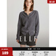 ELLE【100%綿羊毛】簡(jiǎn)約氣質(zhì)毛針織衫女2025秋裝新款圓領(lǐng)毛衣開(kāi)衫 深灰色 L