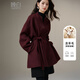 晚白【斷碼清倉】冬款騏驥紅系帶收腰外套法式優(yōu)雅羊毛大衣女 棗紅色 均碼