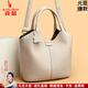 袋鼠卡拉輕奢品牌女包2025新款大氣真皮媽媽包女士手提菜籃子包時(shí)尚斜挎包 淺灰（禮盒裝+長(cháng)肩帶+手包卡包） 小包（長(cháng)23-厚15-高25厘米）