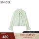 SNIDEL2025春夏氣質(zhì)蝴蝶結系帶長(cháng)袖提花雪紡襯衫SWFB251163 薄荷綠 均碼 (F)