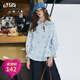 妖精的口袋「職場(chǎng)甜心」蝴蝶結刺繡襯衫女2025秋季新款甜美荷葉邊條紋上衣 蝴蝶結藍條紋 S