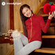 moodytiger【新年系列】女童外套吸濕彈力26年新款紅色兒童修身針織運動(dòng)上衣