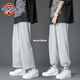 NEW OR MODE休閑褲男美式潮牌寬松春秋季學(xué)生直筒運動(dòng)青年潮流束腳九分男褲子 WK01-1灰色常規 2XL