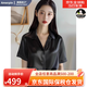 Amerpin國際一線(xiàn)品牌真絲襯衫女100%桑蠶絲短袖時(shí)尚寬松洋氣時(shí)尚襯衣重磅 黑色（禮盒包裝） L