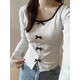 簡(jiǎn)輕逸白色打底衫女春季內搭洋氣長(cháng)袖t恤小個(gè)子減齡內搭韓系修身高級感 白灰U領(lǐng)黑蝴蝶結打底衫 S 【建議70-90斤】