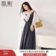 香影法式娃娃領(lǐng)收腰連衣裙女2025秋裝新款灰色通勤假兩件長(cháng)袖裙子 中灰 M 160/84A/95-110斤