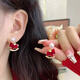自由說(shuō)冬季可愛(ài)絲絨小馬仿珍珠耳環(huán)女無(wú)耳洞耳夾紅色新年本命年禮物耳飾 紅絲絨馬年耳釘