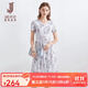 經(jīng)典故事（JANE STORY）經(jīng)典故事V領(lǐng)法式連衣裙女夏季2025新款氣質(zhì)短袖收腰減齡印花裙 Q93 灰粉色花 L