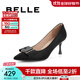 百麗（Belle）尖頭細跟高跟鞋女牛皮革氣質(zhì)通勤單鞋A3T1DCQ4 黑色 37 (235mm)
