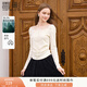 香影長(cháng)袖一字肩t恤女米色2025秋季新款氣質(zhì)網(wǎng)紗拼接顯瘦絕美上衣 米色 X851236 S