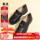 森達樂(lè )福鞋女平底羊皮英倫風(fēng)通勤單鞋休閑皮鞋4JO20AA4 黑色 36