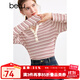 百圖betu女裝秋季新款T恤V領(lǐng)條紋針織長(cháng)袖日常通勤T恤女2408T26 紅白條 L