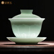金鑲玉三才蓋碗 景德鎮(zhèn)影青瓷陶瓷影雕工藝泡茶功夫茶具家用 蓮花