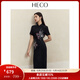 HECO【花間令】新中式國風(fēng)春季新款做舊肌理亞麻中長(cháng)款連衣裙女 黑色 M