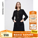 朗姿赫本風(fēng)高級感氣質(zhì)長(cháng)袖a字裙2025秋季新款法式黑色收腰連衣裙 黑色 M