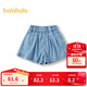 巴拉巴拉童裝兒童短褲女童牛仔褲2025夏季新款A字裙褲蝴蝶結抑菌 牛仔淺藍88101 110