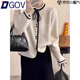 DGOV法式小香風(fēng)短款針織開(kāi)衫女春季打底毛衣外套蝴蝶結上衣外套A101 杏色 zt L （105-120斤）