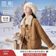 香影牛角扣麂皮絨外套女2025年冬季新款羊羔毛風(fēng)皮毛一體短款大衣 駝色 M