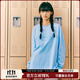 Mmlg 87mm 純棉長(cháng)袖圓領(lǐng)T恤女男秋季新款貼布繡韓系經(jīng)典潮牌情侶上衣 淡藍色 S