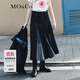 MO&Co.春秋雙袋蓋高腰長款A(yù)字壓褶黑色牛仔半身裙摩安珂 牛仔黑色 S 160