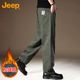 JEEP吉普休閑褲子男士秋冬季直筒寬松闊腿褲棉質(zhì)工裝褲子復古綠加絨XL