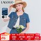 LAGOGO圓領(lǐng)正肩短款牛仔外套女拉谷谷夏季新款小個(gè)子百搭短袖上衣 深牛仔藍(N2) S