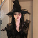 萬(wàn)圣節黑色網(wǎng)紗女巫帽搞怪cos裝扮巫婆大帽檐魔法帽拍照巫師頭飾 黑色網(wǎng)紗花朵女巫帽